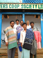 

   Ikat weavers outside the co-op   

